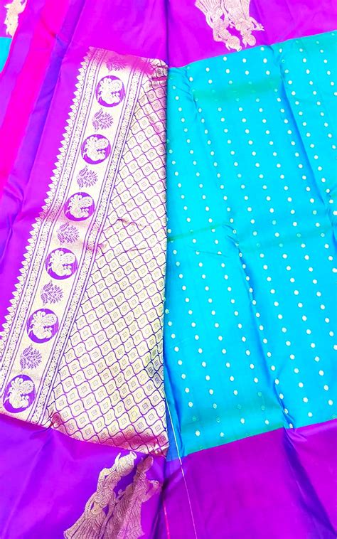 Budget Kanchipuram Silk Saree(Mixed Green with blue color saree purple ...