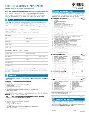 Fillable Online ieee 2013 IEEE Membership Application (students and ...