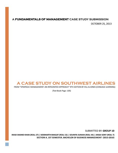 Solved Case Study of Southwest Airlines - A CASE STUDY ON SOUTHWEST ...