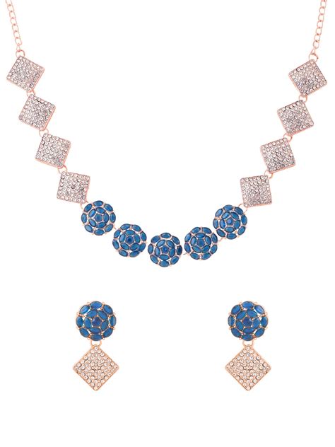 Buy Elegant Combo: White & Blue Stone Jewellery Set – YellowChimes