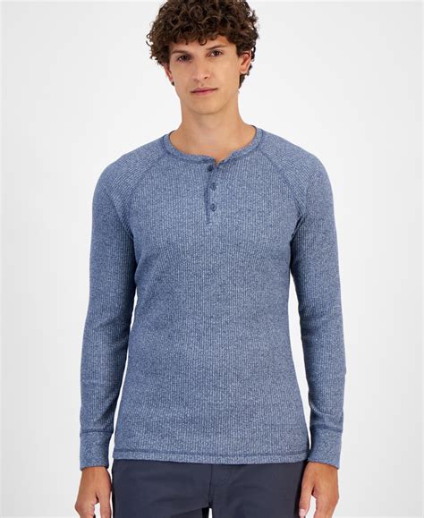Sun + Stone Men's Thermal Henley Shirt, Created For Macy's In Blue Marl ...