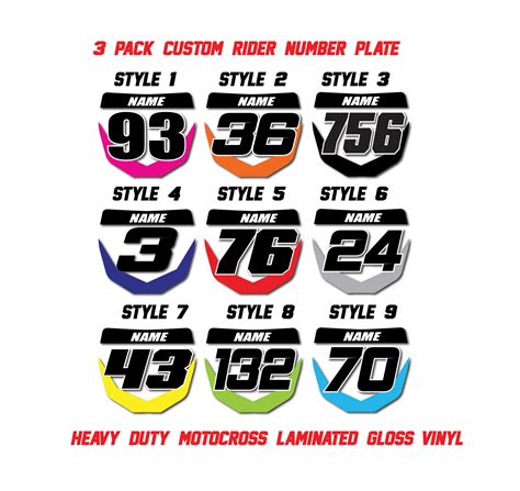 3x Number Plate With Rider Name and Number Decal Stickers Custom ...