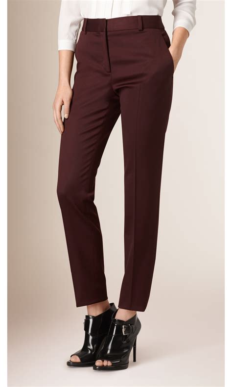 Stretch Wool Tailored Trousers in Deep Claret - Women | Burberry United ...