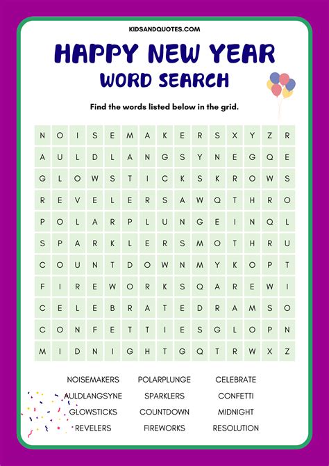 New Year Word Search - MIT Printable