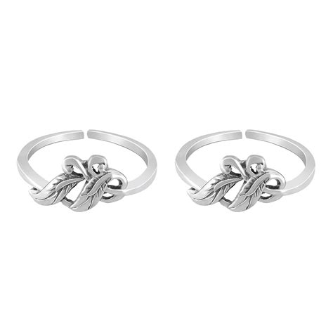 GIVA 925 Oxidised Silver Twin Leaves Toe Rings| Toe Rings for Women and ...