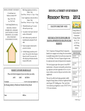 Fillable Online Resident notes b2012b - Housing Authority of Henderson ...