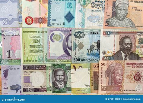 Close-up of African Currency of Various Colors Shapes Denominations Filled the Entire Table ...