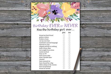 Flowers birthday ever or never game adult birthday party game fun games ...