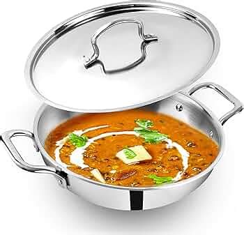 The Indus Valley Triply Stainless Steel Kadai/Kadhai with Steel Lid ...