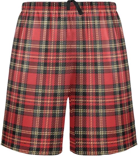 Red Black Buffalo Plaid Men's Athletic Shorts,Men's Pajama Bottoms for ...