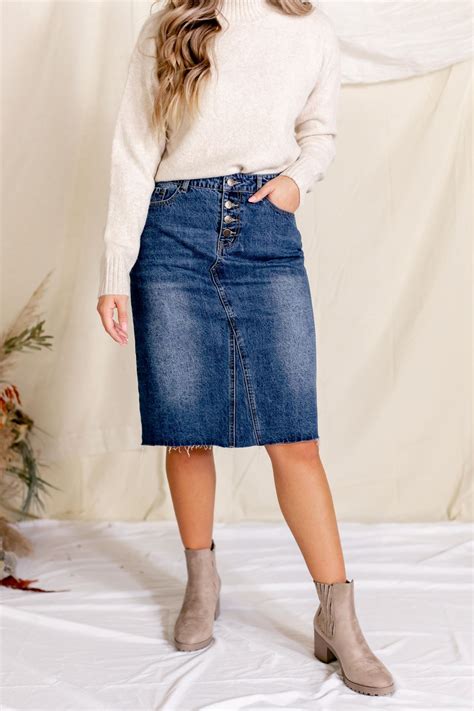 'Haven' Knee Length Denim Skirt in Medium Wash | Denim skirts knee ...