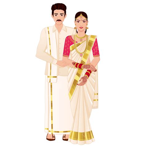 South Indian Wedding Couple Wearing Silk Saree And Veshti, Silk Saree, Veshti, Weds PNG and ...