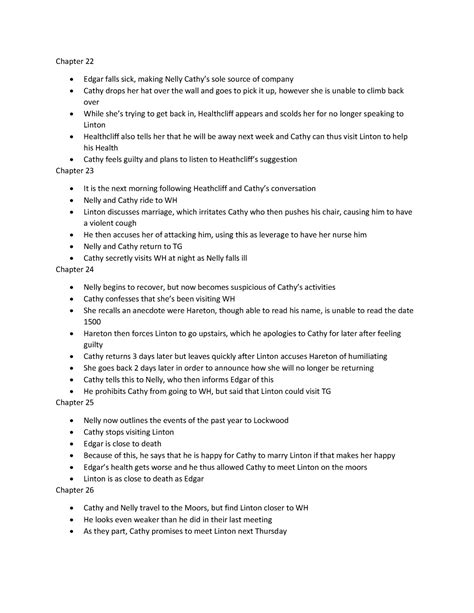 Document - Summary Wuthering Heights - Chapter 22 - Edgar falls sick ...
