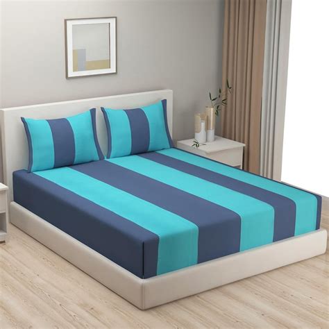 Buy SWAYAM Coastal Current Yarn-Dyed Stripe Queen Bedsheet Set from ...