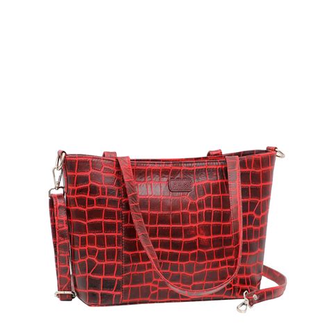 Omax Maroon Croco Genuine Leather Medium Tote Handbag for women LTHRL7