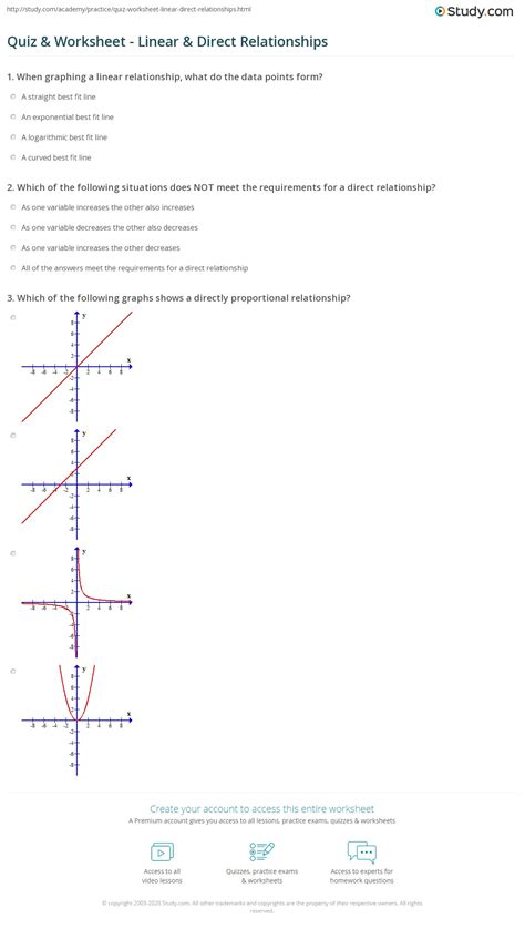 Quiz & Worksheet - Linear & Direct Relationships | Study.com