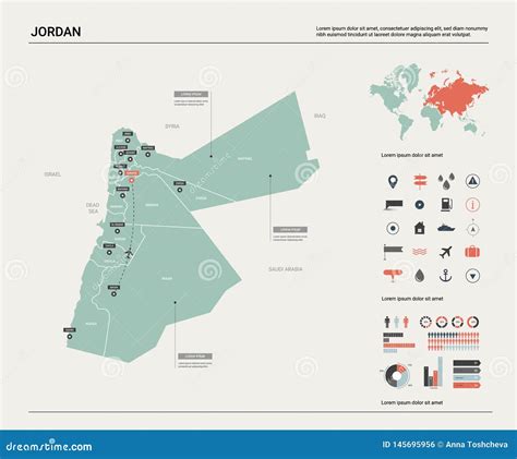 Vector Map of Jordan. High Detailed Country Map with Division, Cities ...