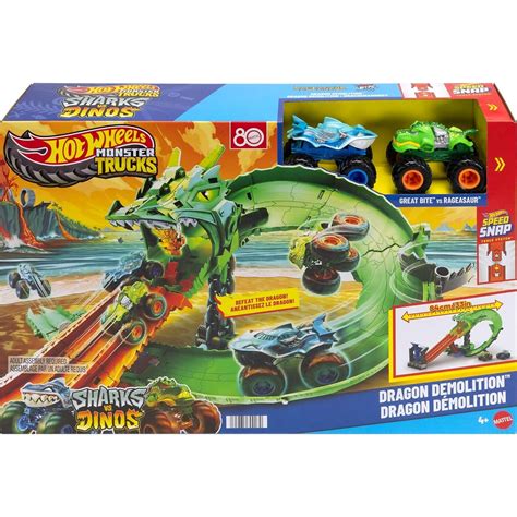 Hot Wheels – Sharks vs. Dinos Dragon Destruction Playset with Great ...