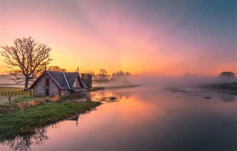 Download wallpaper ireland, mist, boathouse, carton house, section ...