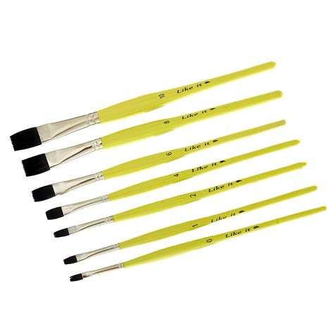 Like it Flat Paint Brush Set of 7 Wooden Oval Handle Art Painting Brus ...