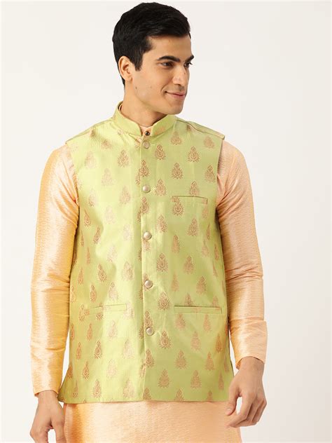 Men's Jacquard Silk, Creamwith traditional Work On Bottom – Sojanya