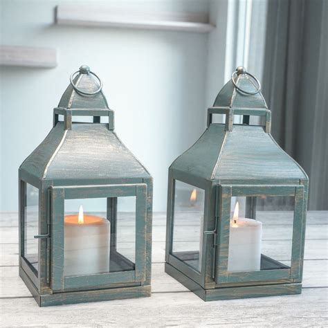 Miami Lantern, Rustic Dusk Green -Set- 11.4'' & 10.8''