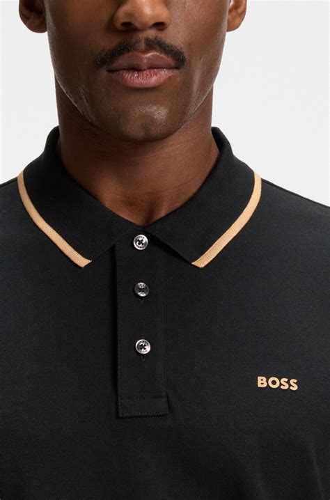 BOSS - Cotton-piqué polo shirt with contrast tipping - Black