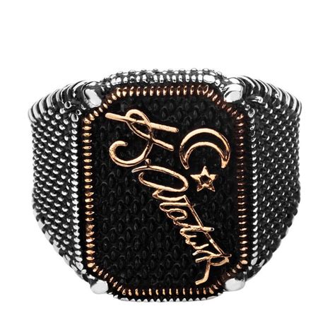 Silver Ataturk Signature Mens Ring with Crescent Star