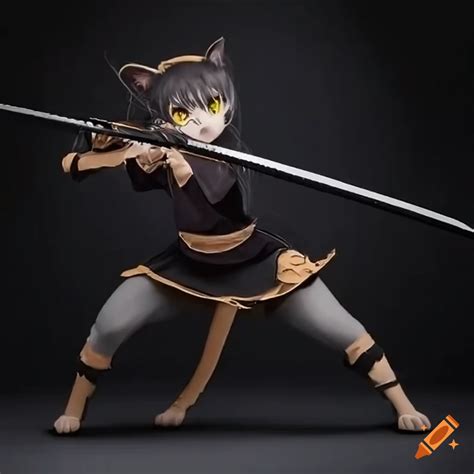 Black Haired Samurai Neko Girl