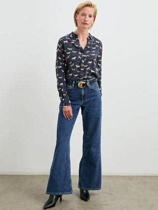 Rails Kate Horse Pure Silk Shirt, Navy/Multi