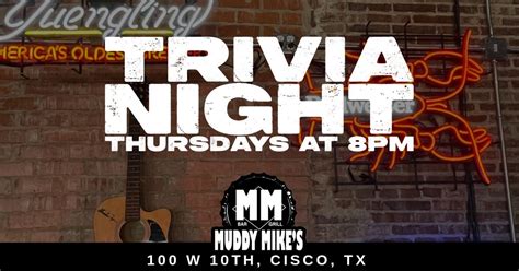 Thursday Night Trivia , Muddy Mikes Bar & Grill, Cisco, 11 July 2024 ...