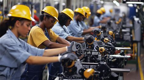 Premium Photo | Assembly line workers maintaining production pace