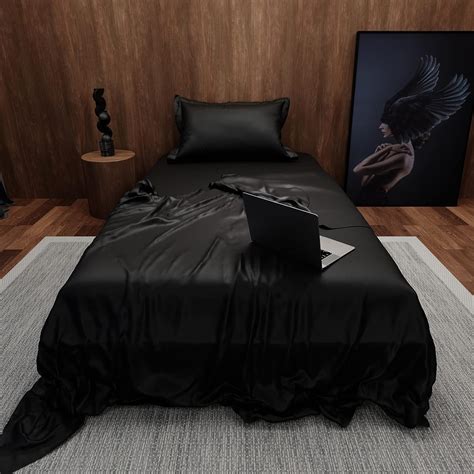 Stoa Paris Midnight Black Satin Bedsheets for Single Bed, Sateen Home ...