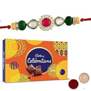 Stone Beaded Studded Rakhi with Chocolate Gift for Brother Cadbury ...