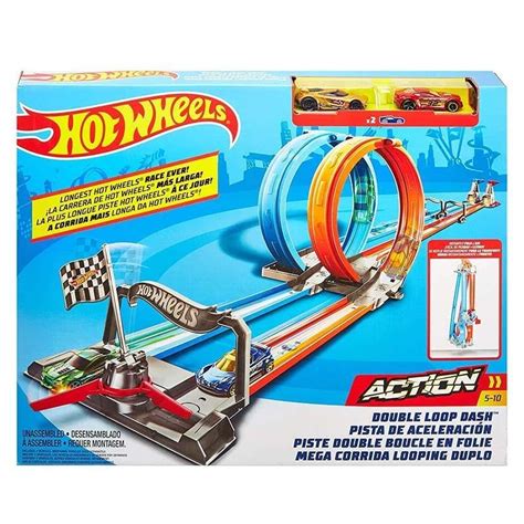 Buy Hot Wheels Dual Loop Dash Drag Racing with 2 Vehicles Playset ...