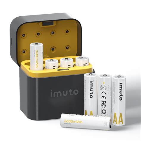 imuto AA batteries, pack of 8, rechargeable lithium, 1.5 V 3600 mWh ...