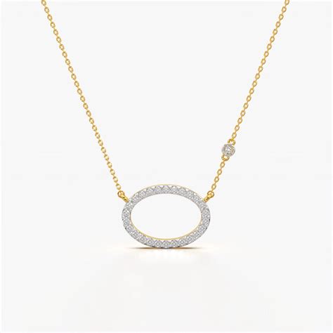 East West Pavé Open Oval Necklace with Bezel Accent in 18K Gold Vermeil