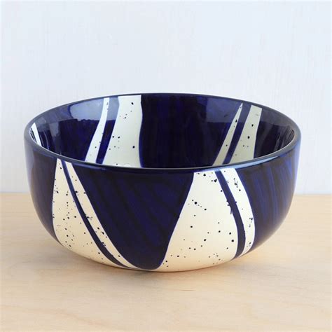 Premium Stoneware Blue Splash Serving Bowl | BlackCarrot