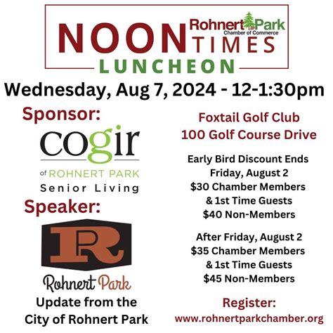 Noon Times Networking Luncheon - Sponsored by Cogir Rohnert Park Senior ...