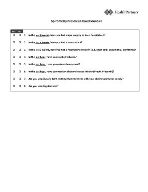 Spirometry Prescreen Questionnaire - Blank Fillable Template | Fill Out ...