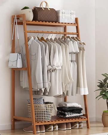 Naayaab Craft Multifunctional Bamboo Coat Rack, Cloth Stand with Rack ...