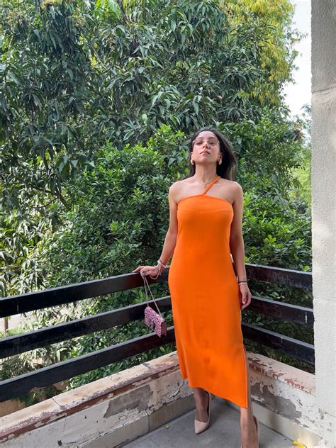 Orange one shoulder RIB dress – Obleka.in
