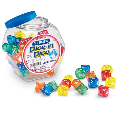 Learning Resources 10-Sided Dice in Dice – Set of 72 – ABC School Supplies