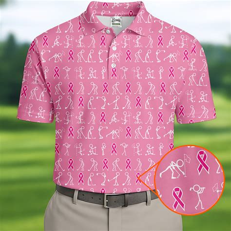 Funny Stick Figure Men's Golf Shirt, Breast Cancer Awareness Shirt, Pi ...