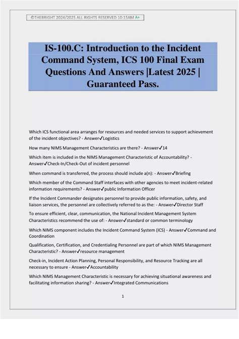 IS-100.C: Introduction to the Incident Command System, ICS 100 Final ...