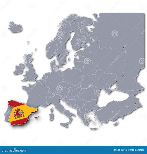 Map of Europe with Spain stock illustration. Illustration of cartography - 51540918