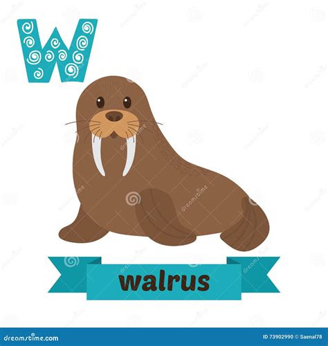 Walrus Letra De W Alfabeto Animal De Los Niños Lindos En Vector ...