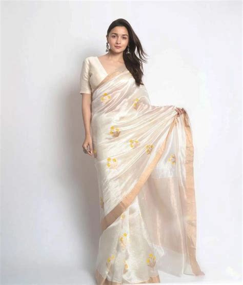 Elegant Off-White Chanderi Silk Saree with Golden Border and Mena ...