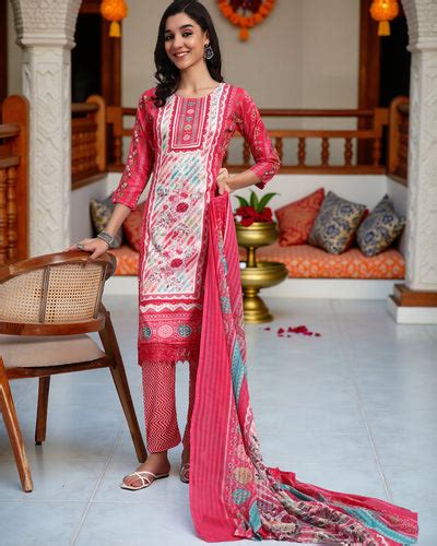 Pannkh Women's Placement Printed Lace Kurta With Dupatta And Pant Set