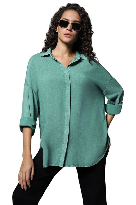 Buy High Star Women's Spread Collar Oversized Fit Shirts (Hswshw23510 ...